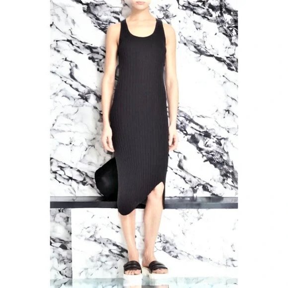 (50% OFF) NWT Rag & Bone Rib Tank Midi Dress Jersey Open Back BLK M MSRP $270 - Picture 1 of 7